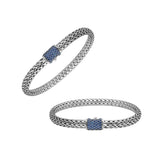 Sterling silver 4x6 mm handcrafted Bali bracelet with Blue Topaz Quartz clasp and oxidized detailing.